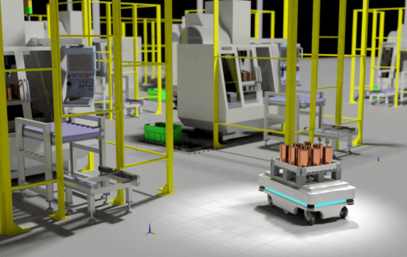 AGV transportation in a simulation model from Visual Components AGV transportation in a simulation model from Visual Components with the rendering function